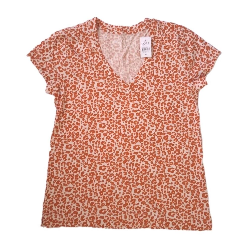 NWT Loft Vintage Soft Orange Leopard Print Short Sleeve Top sz XS Womens